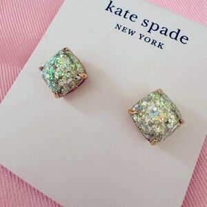 Kate Spade Silver green Glitter Square Earrings